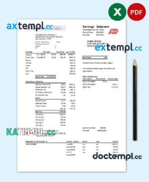 sample USA ADP business corporate earnings statement template in .xls and .pdf file format download