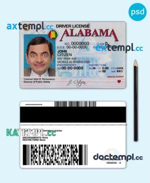 sample USA Alabama driving license template in PSD format download