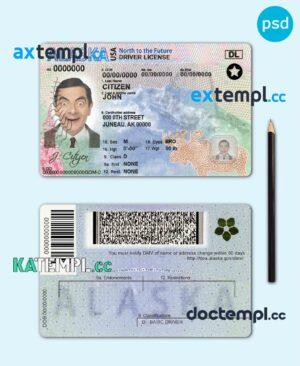 sample USA Alaska state driving license template in PSD format, with all fonts download