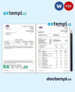 sample USA Ally Bank statement template in Word and PDF format (4 pages) download