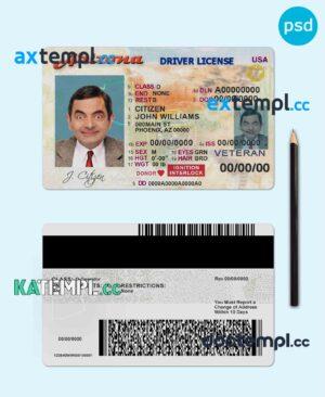 sample USA Arizona driving license template in PSD format download