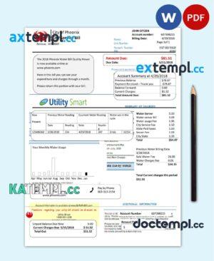 sample USA Arizona Utility Smart utility bill template in Word and PDF format (.doc and .pdf) download