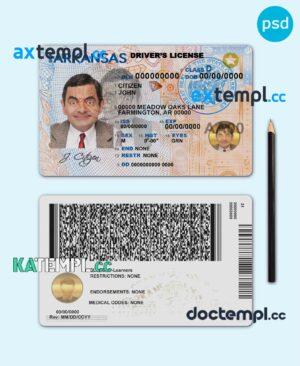 sample USA Arkansas driving license template in PSD format, with the fonts download