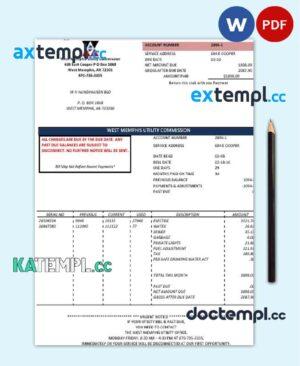 sample USA Arkansas West Memphis utility bill template in Word and PDF format download