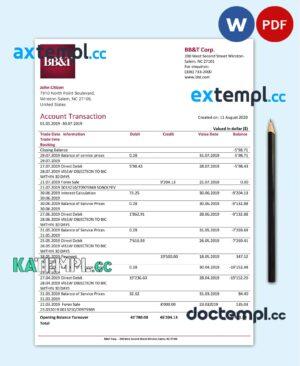 sample USA BB&T Corp. bank statement template in Word and PDF format download