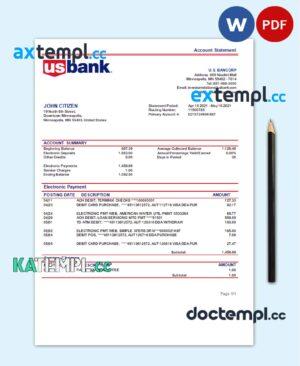 sample USA Bancorp bank proof of address statement template in Word and PDF format download