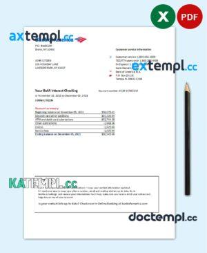 sample USA Bank of America bank statement easy to fill template in .xls and .pdf file format download