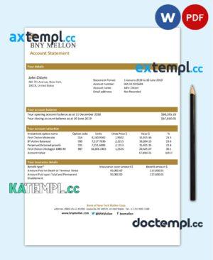 sample USA Bank of New York Mellon proof of address bank statement template in Word and PDF format (.doc and .pdf) download