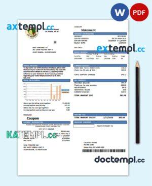 sample USA California City of St Helena utility bill template in Word and PDF format download