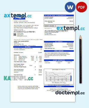 sample USA California Monte Vista Water District utility bill template in Word and PDF format download