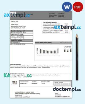 sample USA California PG&E (Pacific Gas and Electric Company) utility bill template in Word and PDF format download
