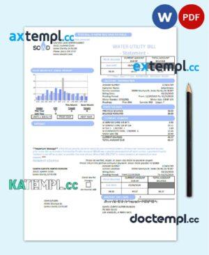 sample USA California Santa Clarita Water Division (SCWD) utility bill template in Word and PDF format download