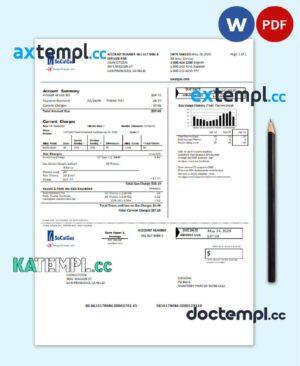 sample USA California SoCal Gas utility bill template in Word and PDF format download