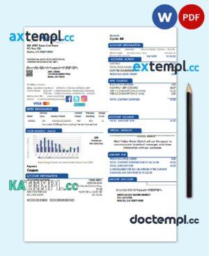 sample USA California West Valley Water District utility bill template in Word and PDF format download