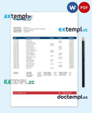 sample USA Capital One bank statement template, Word and PDF format (.doc and .pdf) download