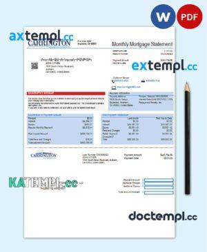 sample USA Carrington Mortgage Services bank statement template in Word and PDF format download