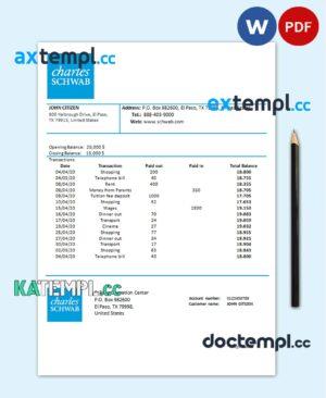 sample USA Charles Schwab & Co bank proof of address statement template in Word and PDF format download