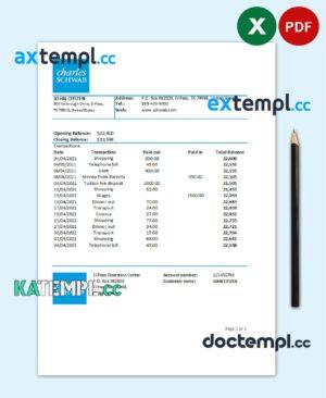 sample USA Charles Schwab & Co bank statement easy to fill template in .xls and .pdf file format download