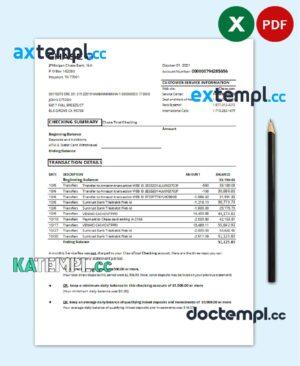 sample USA Chase account statement easy to fill template in Excel and PDF format download