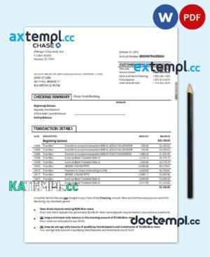 sample USA Chase account statement template in Word and PDF format, good for address prove download