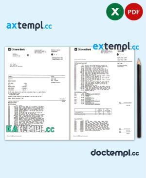 sample USA Citizens bank statement template in Excel and PDF format, (4 pages) good for address prove download