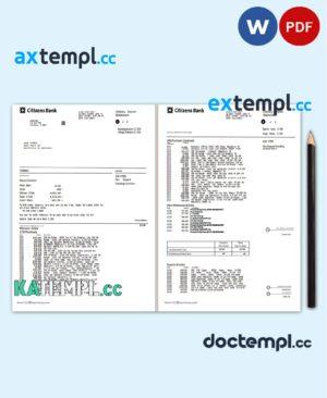sample USA Citizens bank statement template in Word and PDF format, (4 pages) good for address prove download
