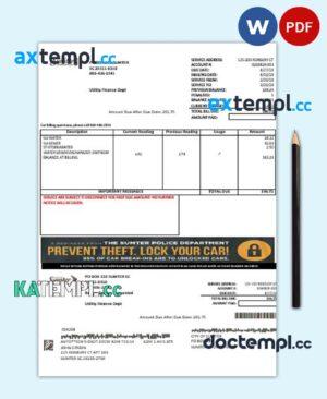 sample USA City of Sumter South Carolina water utility bill template in Word and PDF format download