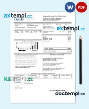 sample USA Colorado City of Greeley water utility bill template in Word and PDF format download