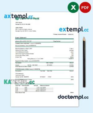 sample USA Commerce Bank statement easy to fill template in Excel and PDF format download