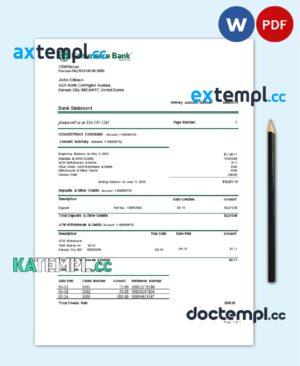 sample USA Commerce bank proof of address statement template in Word and PDF format download