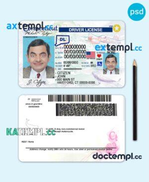 sample USA Connecticut driving license template in PSD format download