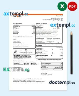 sample USA Discover bank statement template in Excel and PDF (.xls and .pdf file) format download