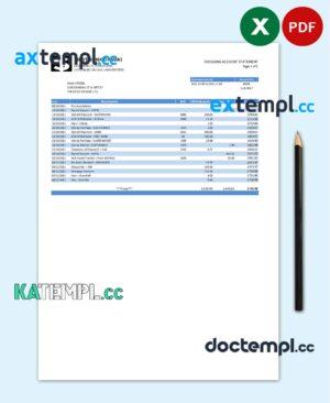 sample USA First Bank of Wiki bank statement easy to fill template in .xls and .pdf file format download