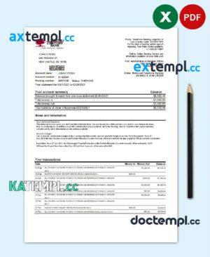 sample USA First Century Bank statement easy to fill template in Excel and PDF format download