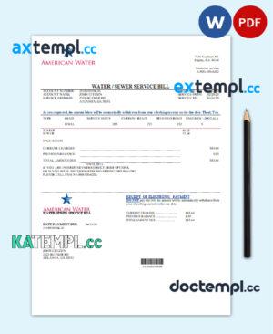 sample USA Georgia American Water utility bill template in Word and PDF format download