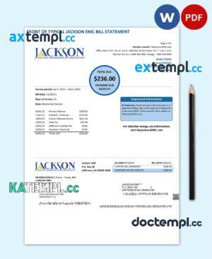 sample USA Georgia JACKSON EMC utility bill template in Word and PDF format (2 pages) download