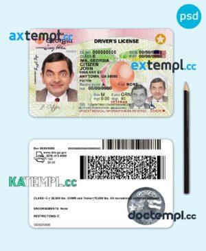 sample USA Georgia driving license template in PSD format, fully editable download