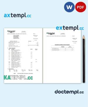sample USA Heritage bank statement template in Word and PDF format (3 pages) download