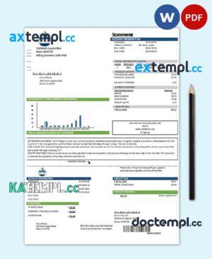 sample USA Idaho Boise City of Trees water utility bill template in Word and PDF format download
