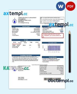sample USA Illinois North Park Public Water District IL utility bill template in Word and PDF format download
