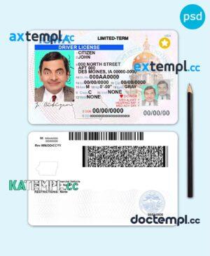 sample USA Iowa driving license template in PSD format download