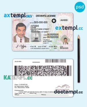 sample USA Kentucky driving license template in PSD format download