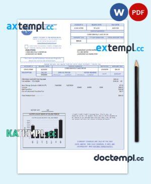 sample USA Lakewood Water District utility bill template in Word and PDF format download