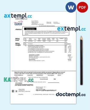 sample USA Louisiana Cleco Power electricity utility bill template in Word and PDF format download