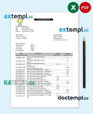 sample USA MOVO bank statement template in Excel and PDF format download