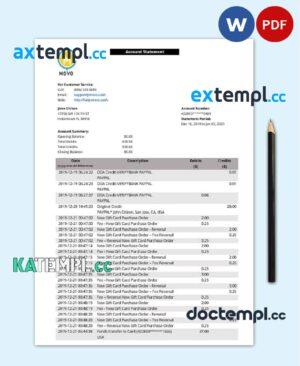 sample USA MOVO bank statement template in Word and PDF format, good for address prove download