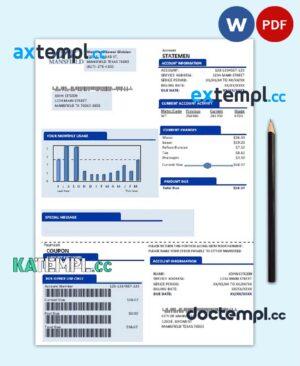 sample USA Mansfield Texas utility bill template in Word and PDF format (.doc and .pdf) download