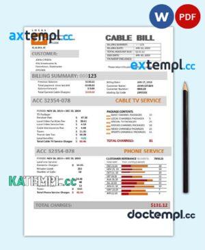 sample USA Marine Local Cable utility bill template in Word and PDF format (.doc and .pdf) download