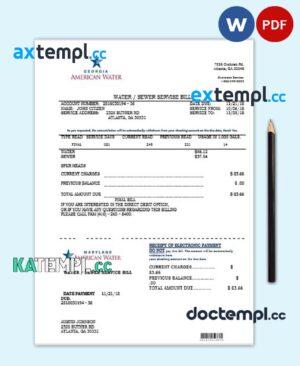 sample USA Maryland Georgia Water utility bill template in Word and PDF format (.doc and .pdf) download