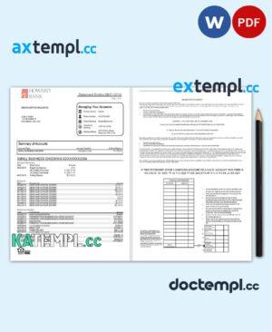 sample USA Maryland Howard Business bank statement template, Word and PDF format (.doc and .pdf) (4 pages) download